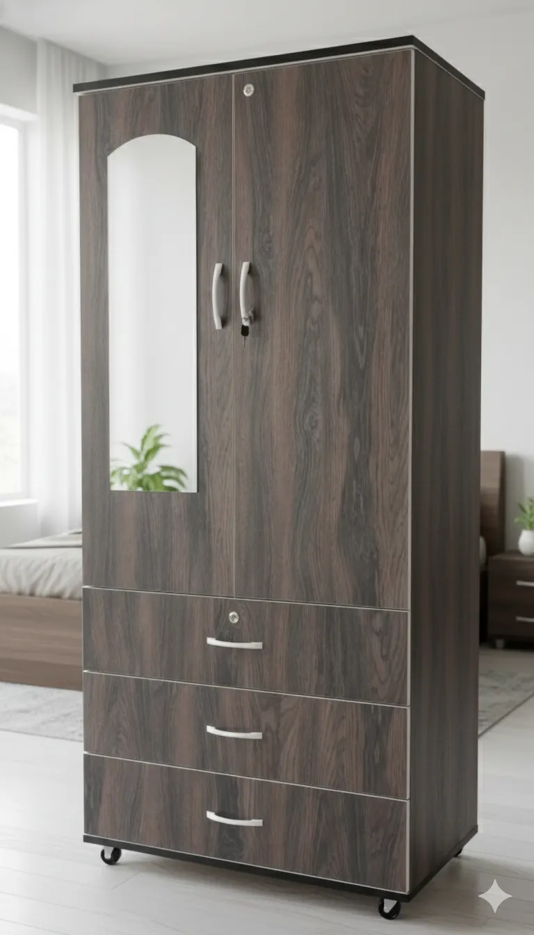 Ropero de Melamina “Elegance” – Con Espejo, Cerradura y Cajones Espaciosos